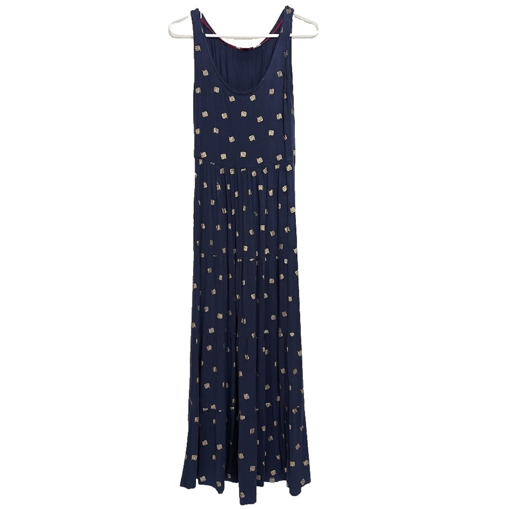 Boden Maya Jersey Maxi Dress Women's Size 4R Blue Tiered Boho Peasant Sleeveless